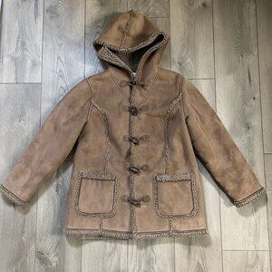 L.L. Bean Faux Suede Sherpa Lined Toggle Coat Womens Petite Medium